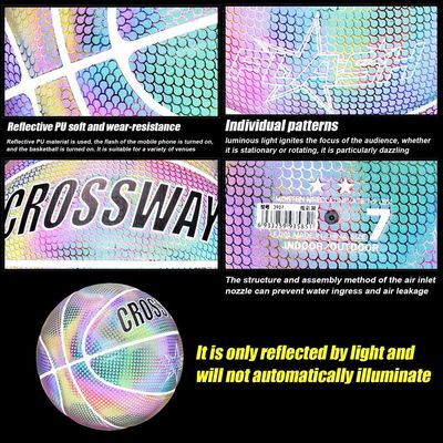 Reflective Basketball Ball Holographic Glowing Night Light Size 7 Basketball Training Game