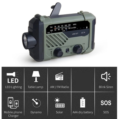 Portable Solar Hand Crank Radio AM FM Emergency Multi-functional Reading Lamp Flashlight SOS Alarm Solar Charging 2000mA